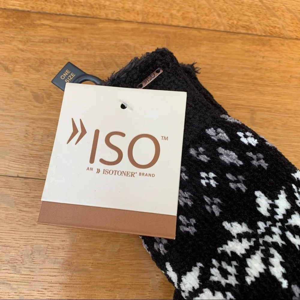 ISOTONER ISO BLACK CHENILLE “SNOWFLAKE” GLOVES NWT